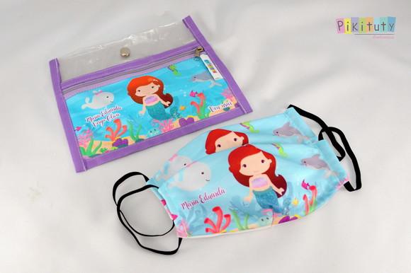 Kit c/ 1 Porta máscara + 2 máscaras de proteção Sereia