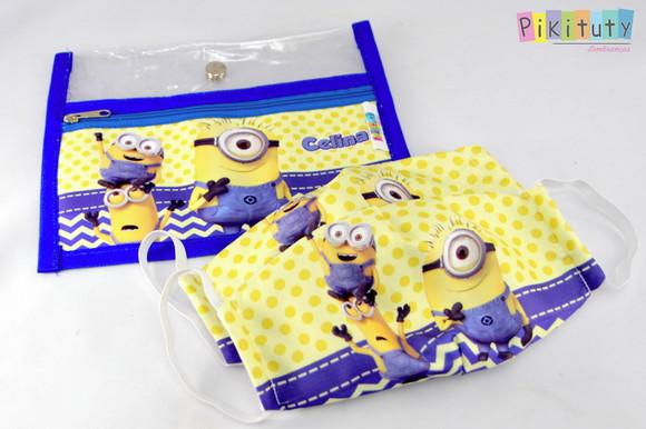 Kit c/ 1 Porta máscara + 2 máscaras de proteção Minions