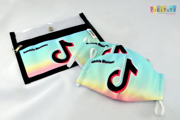 Kit c/ 1 Porta máscara + 2 máscaras de proteção Tik Tok