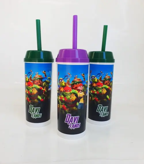 20 Copo Long Drink c/ Canudo as Tartarugas Ninja
