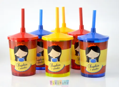 20 Copos c/ Canudo - Branca de Neve