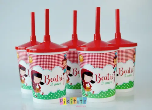 20 Copos c/ Canudo - Chapeuzinho Vermelho