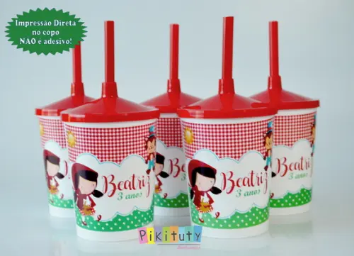 20 Copos c/ Canudo - Chapeuzinho Vermelho