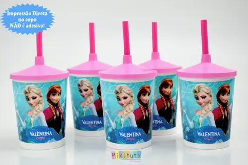 20 Copos c/ Canudo - Frozen