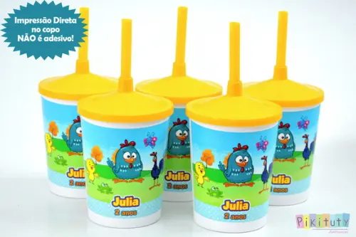 20 Copos c/ Canudo - Galinha Pintadinha