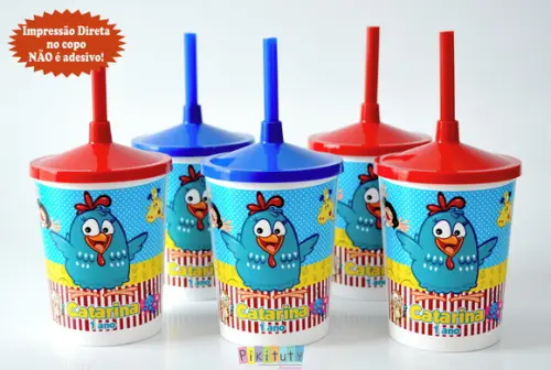 20 Copos c/ Canudo - Galinha Pintadinha