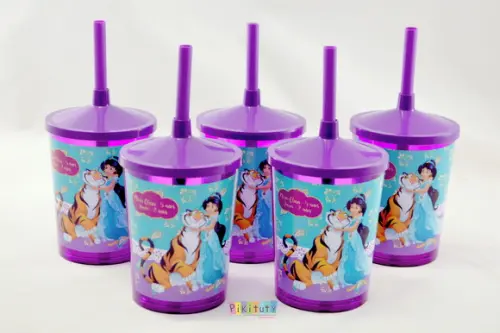 20 Copos c/ Canudo - Jasmine e Aladdin