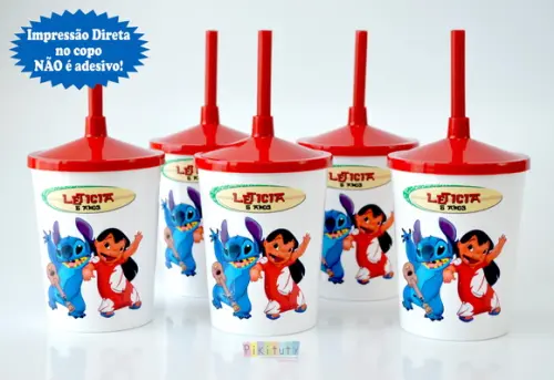 20 Copos c/ Canudo - Lilo e Stitch