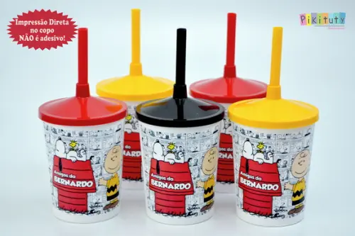 20 Copos c/ Canudo - Snoopy