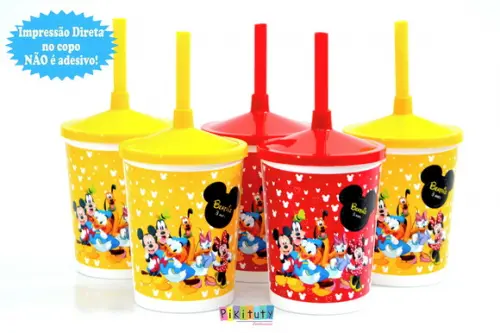 20 Copos c/ Canudo - Turma do Mickey