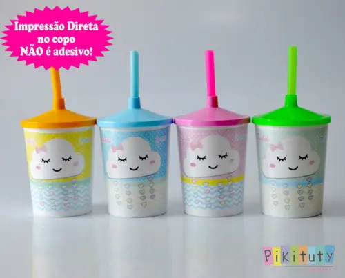 20 Copos c/ Canudo Chuva de Amor/ Bençãos