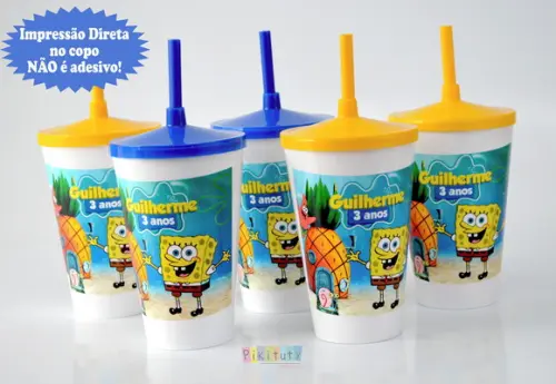 20 Copos c/ Canudo 570 ml Bob Esponja