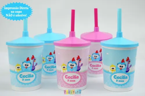 20 Copos c/ Canudo Galinha Pintadinha Mini