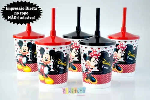 20 Copos c/ Canudo Mickey e Minnie