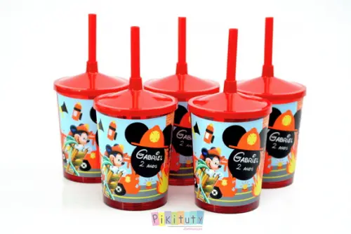 20 Copos c/ Canudo Mickey Bombeiro