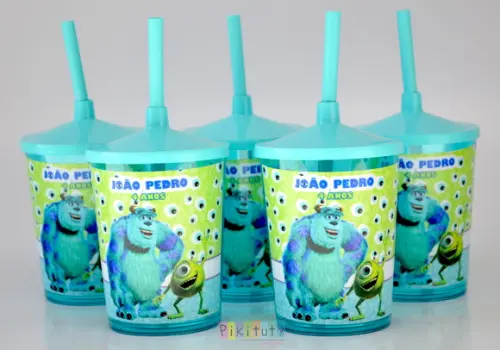 20 Copos c/ Canudo Monstros S/a