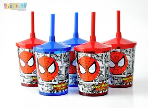 20 Copos c/ Tampa e Canudo - Homem Aranha