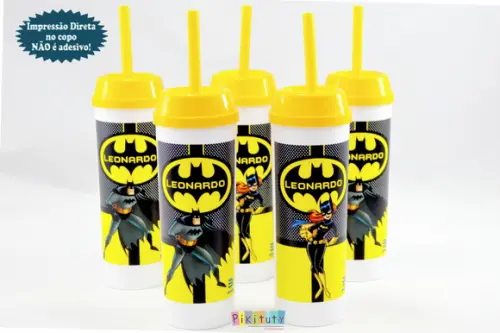 20 Copos Long Drink c/ Canudo Batman