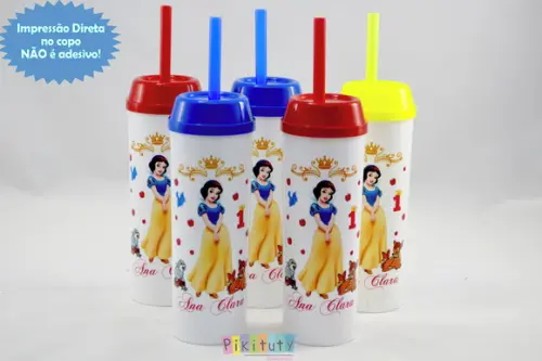 20 Copos Long Drink c/ Canudo Branca de Neve