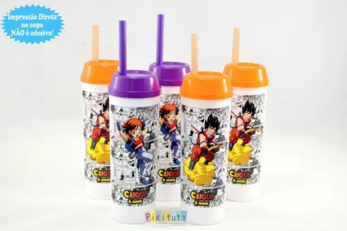 20 Copos Long Drink c/ Canudo Dragon Ball