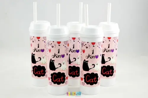 20 Copos Long Drink c/ Canudo Cats
