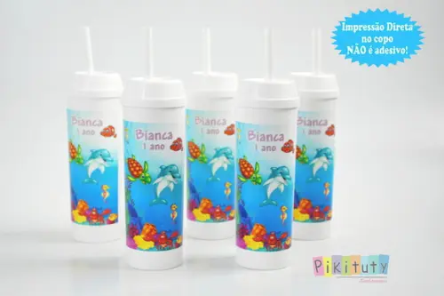 20 Copos Long Drink c/ Canudo Fundo do Mar