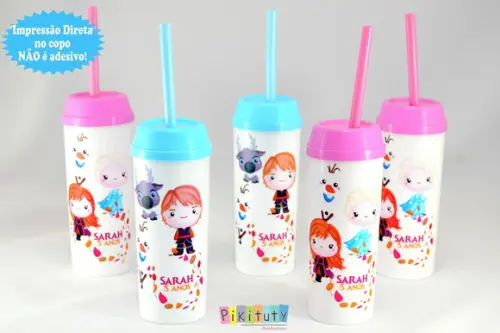 20 Copos Long Drink c/ Canudo Frozen Baby
