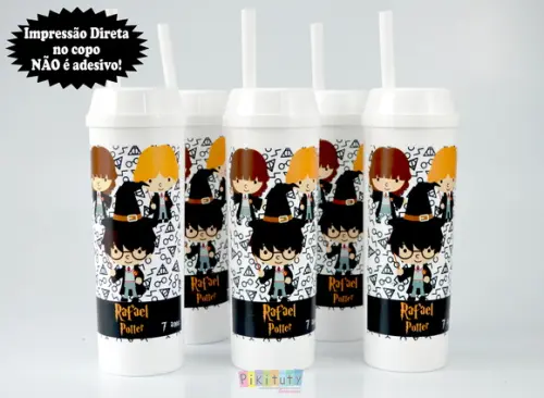 20 Copos Long Drink c/ Canudo Harry Potter