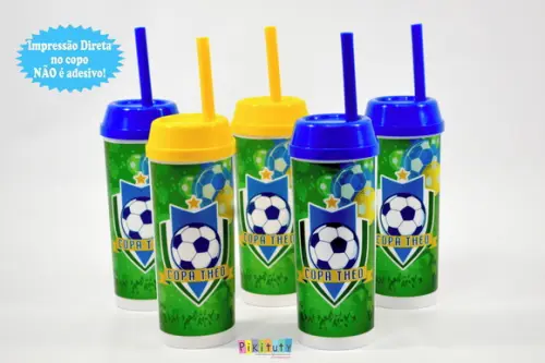 20 Copos Long Drink c/ Canudo Futebol