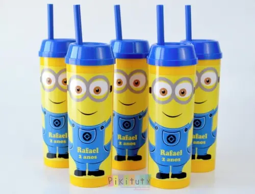 20 Copos Long Drink c/ Canudo Minions