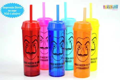 20 Copos Long Drink c/ Canudo La Casa de Papel
