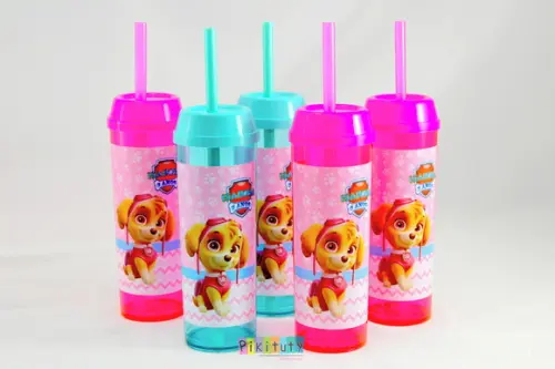 20 Copos Long Drink c/ Canudo Skye Patrulha Canina