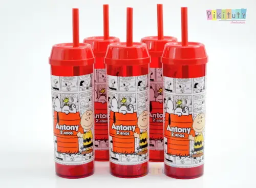 20 Copos Long Drink c/ Canudo Snoopy