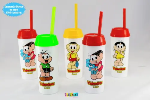 20 Copos Long Drink c/ Canudo Turma da Monica