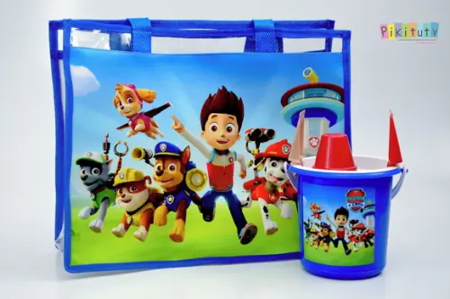20 Kits Bolsas de Praia + Balde de Praia Patrulha Canina