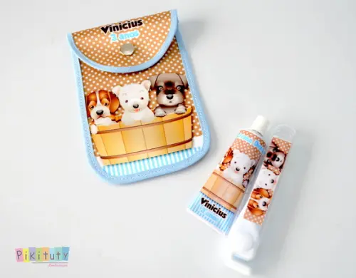 20 Unidades - Kit Dental c/ Porta Escova Cachorrinhos