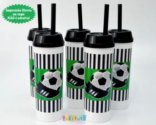 25 Copos Long Drink c/ Canudo Futebol