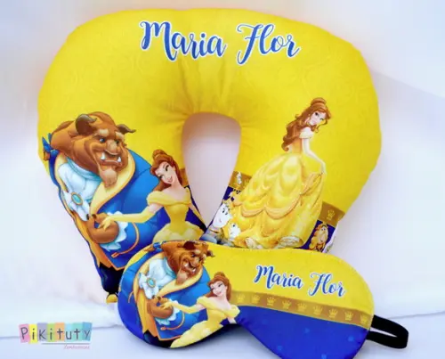 Almofada de pescoço + Máscara de dormir A Bela e a Fera