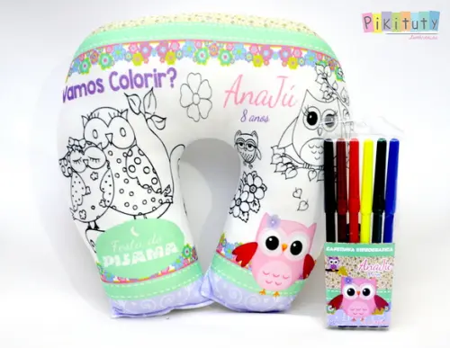Almofada de pescoço p/ colorir - Coruja