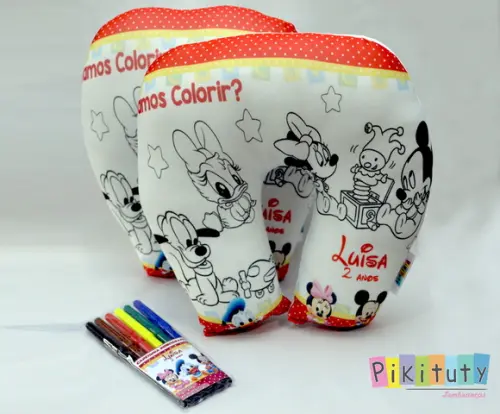 Almofada de pescoço p/ colorir - Mickey e Minnie