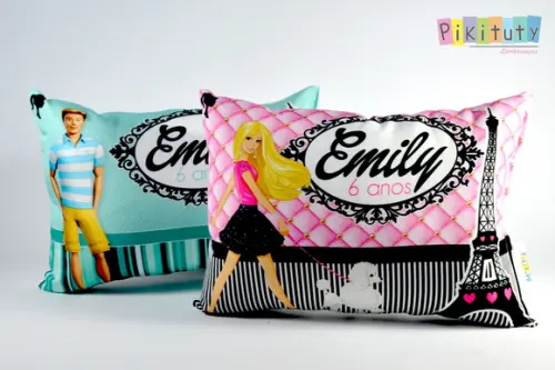 Almofada personalizada Barbie Paris e Ken