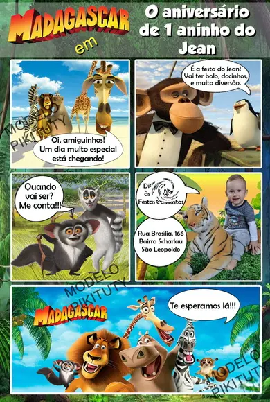 Arte P/ Convite Gibi - Madagascar