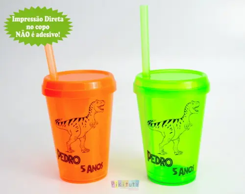 Copo c/ canudo 400 ml Dinossauros