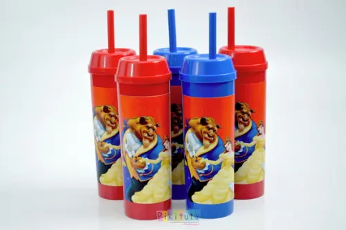 Copo Long Drink c/ canudo A bela e a Fera