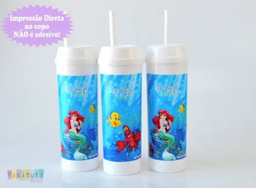 Copo Long Drink c/ canudo A pequena Sereia