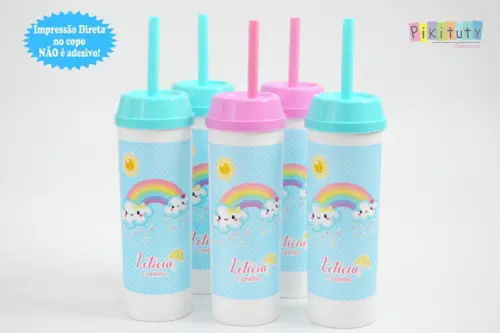 Copo Long Drink c/ canudo Chuva de Amor