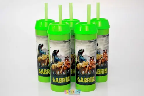 Copo Long Drink c/ canudo Dinossauros