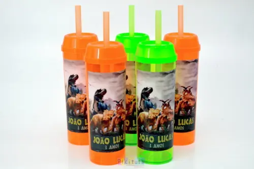 Copo Long Drink c/ canudo Dinossauros