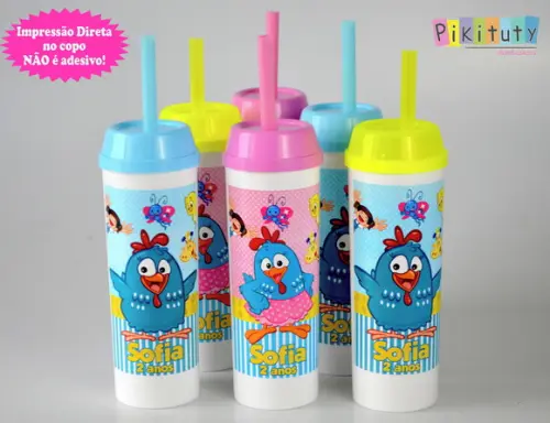 Copo Long Drink c/ canudo Galinha Pintadinha
