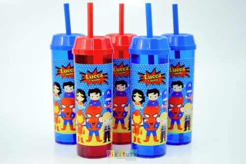 Copo Long Drink c/ canudo Heróis Baby